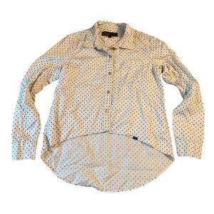Vans Womens Polka Dot High-Low Button Down Shirt White Black Long Sleeve Size M